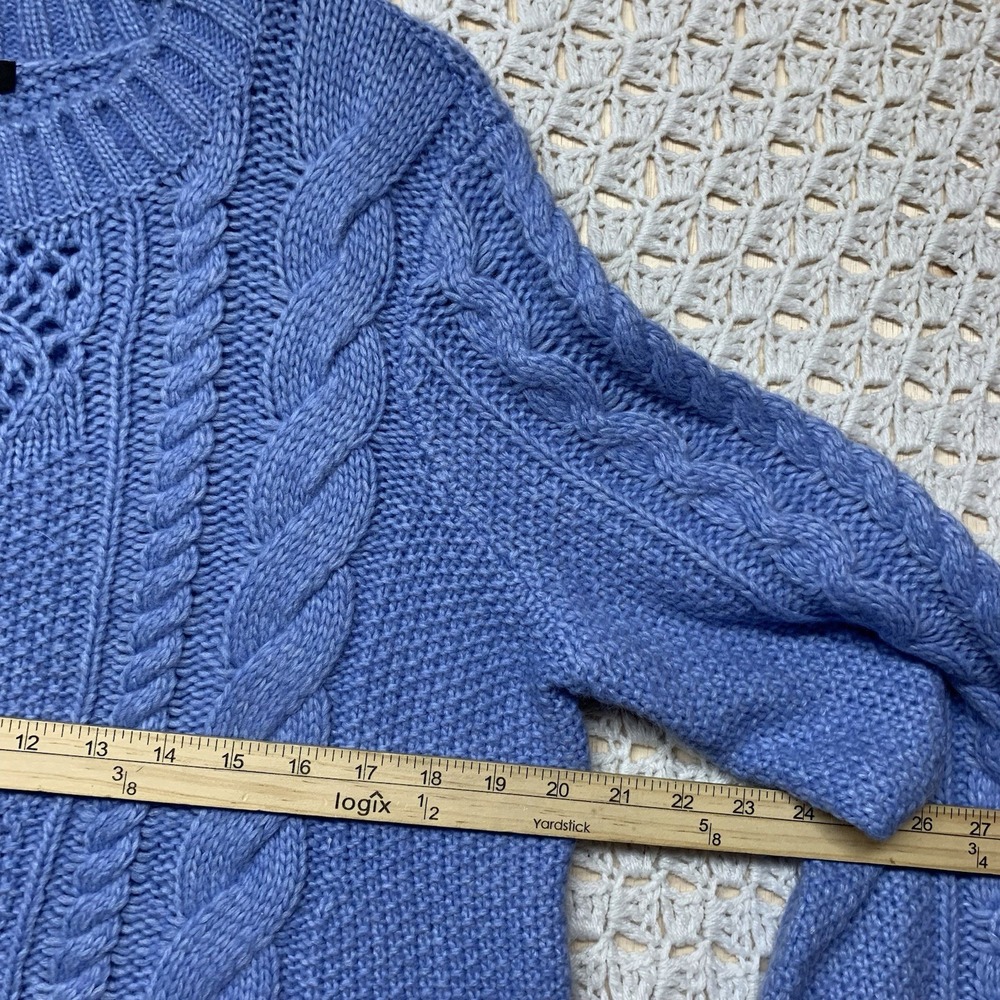 Talbots Balloon Sleeve Cable Knit Sweater Women Sz L Blue Wool Blend Crew Neck - Picture 8 of 11